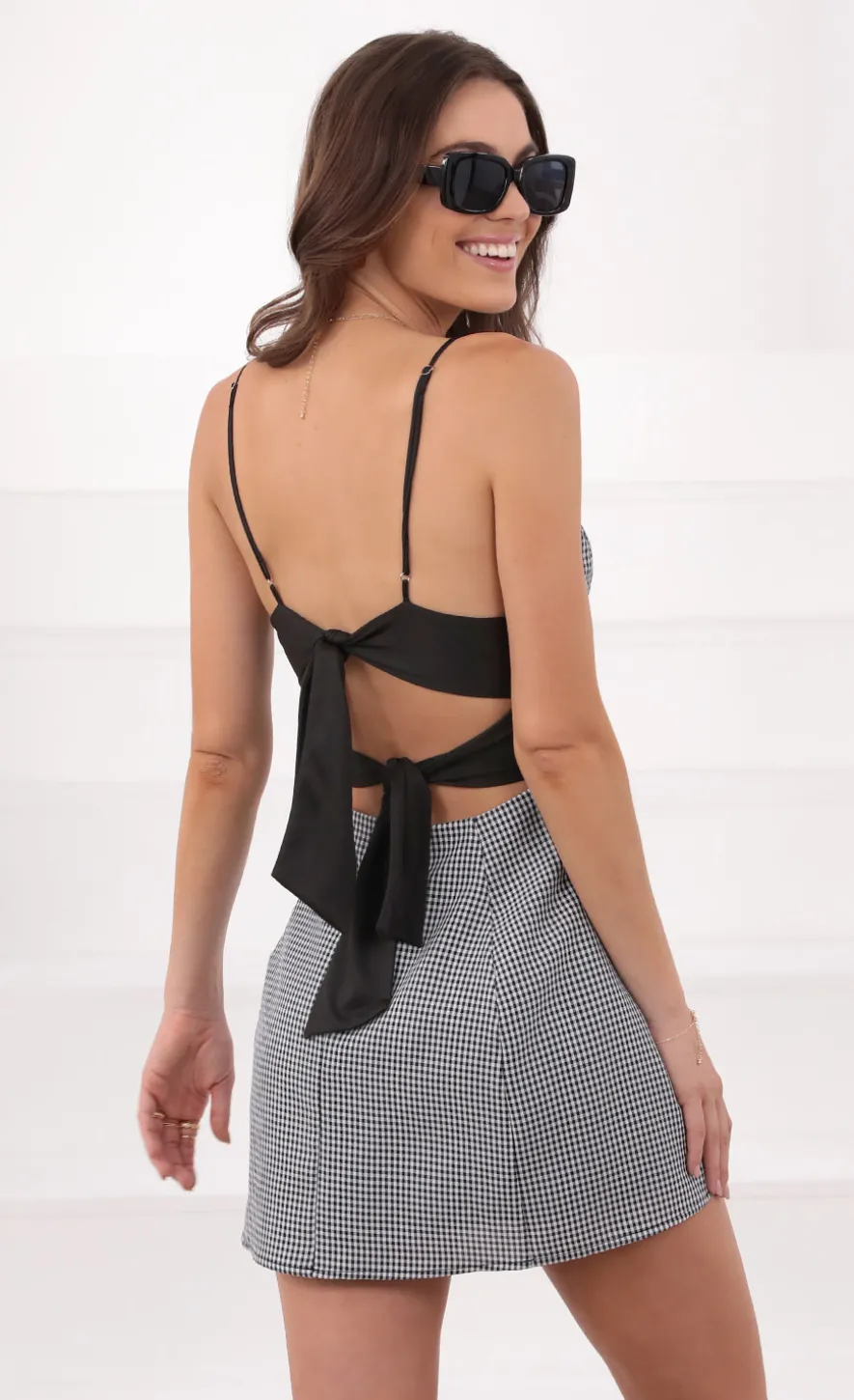 LUCY IN THE SKY Mini Dresses^A-Line Dress In Black Gingham