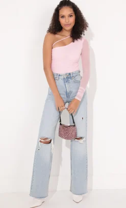 LUCY IN THE SKY Tops^Asymmetrical Bodysuit In Baby Pink