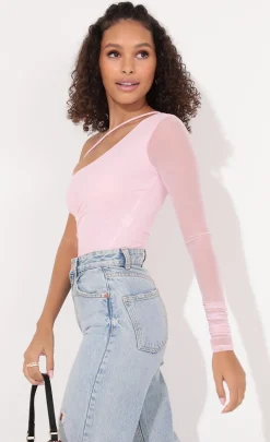 LUCY IN THE SKY Tops^Asymmetrical Bodysuit In Baby Pink