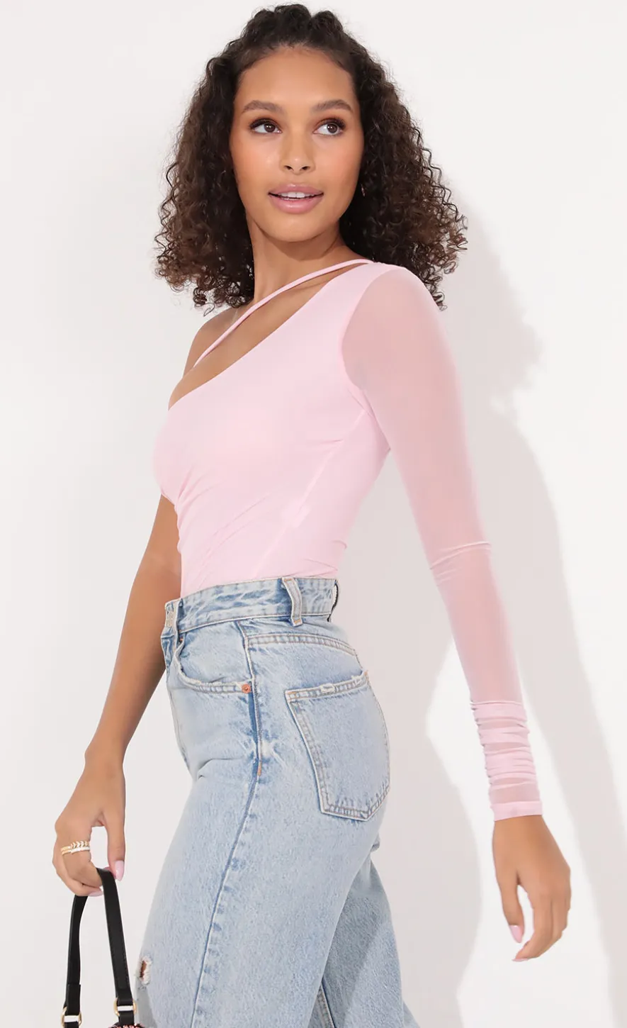 LUCY IN THE SKY Tops^Asymmetrical Bodysuit In Baby Pink