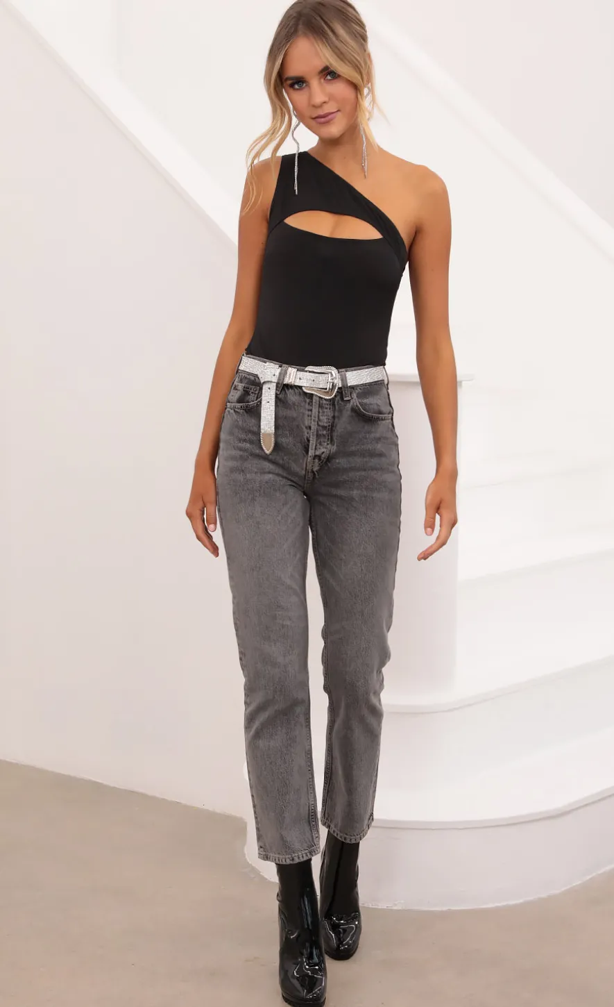 LUCY IN THE SKY Tops|Bodysuits^Asymmetrical Bodysuit In Black