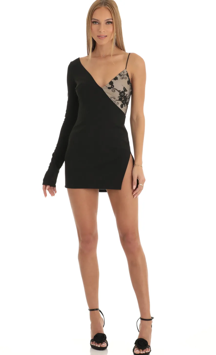 LUCY IN THE SKY Mini Dresses^Asymmetrical Crepe Dress In Black