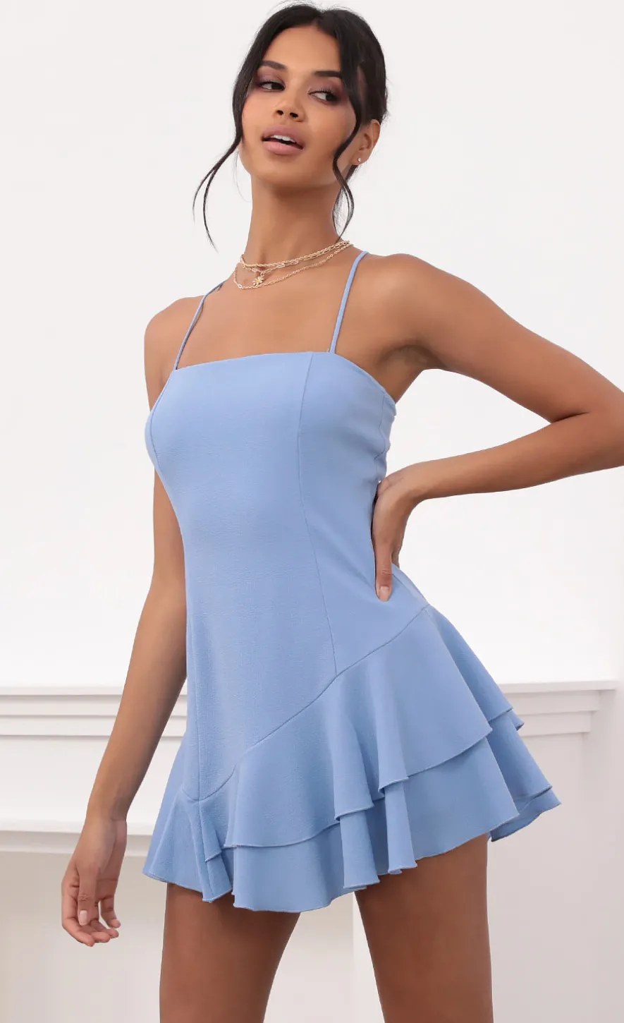 LUCY IN THE SKY Mini Dresses^Asymmetric Frill Dress Baby Blue