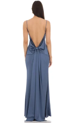 LUCY IN THE SKY Maxi Dresses^Back Bow Satin Dress In Navy