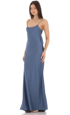 LUCY IN THE SKY Maxi Dresses^Back Bow Satin Dress In Navy