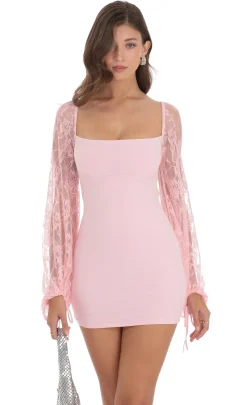 LUCY IN THE SKY Mini Dresses^Balloon Lace Sleeve Bodycon Dress In Pink