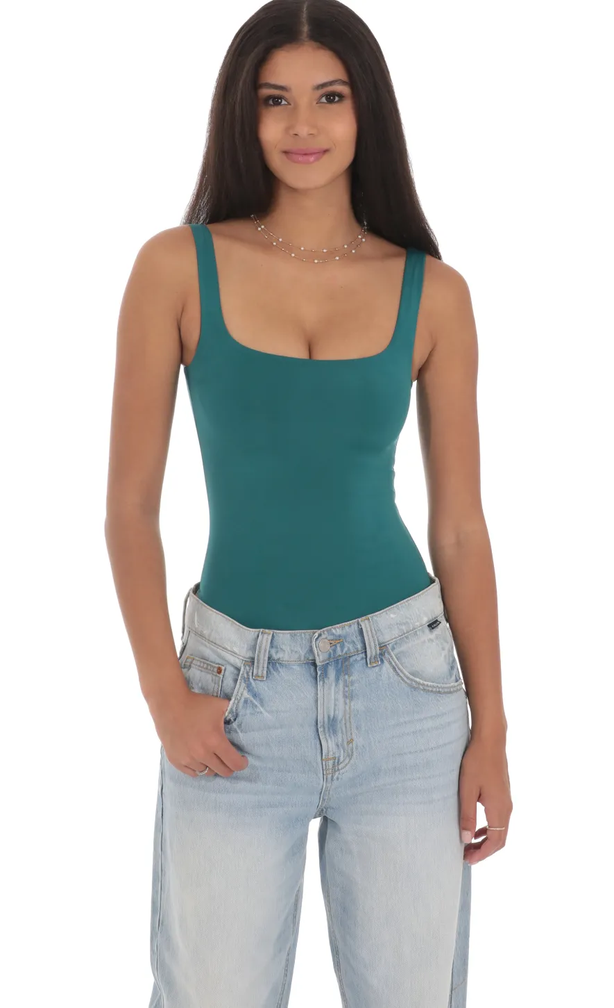 LUCY IN THE SKY Bodysuits^Basic Tank Bodysuit In Teal