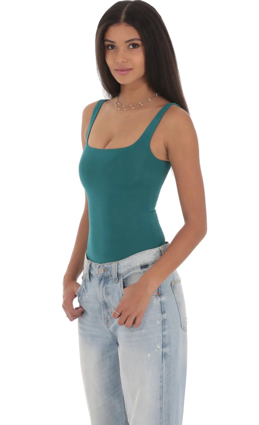LUCY IN THE SKY Bodysuits^Basic Tank Bodysuit In Teal