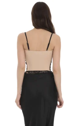 LUCY IN THE SKY Tops^Black Lace Ribbon Top In Tan