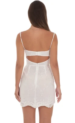 LUCY IN THE SKY Mini Dresses^Black Ribbon Embroidered Dress In White