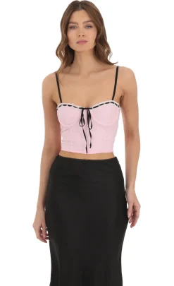 LUCY IN THE SKY Tops^Black Ribbon Lace Crop Top In Pink