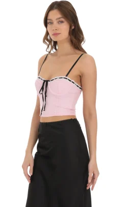 LUCY IN THE SKY Tops^Black Ribbon Lace Crop Top In Pink