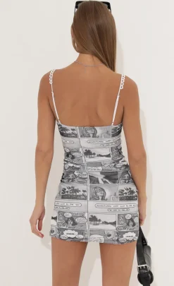 LUCY IN THE SKY Mini Dresses^Bodycon Dress In Lucy Newsprint