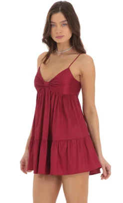 LUCY IN THE SKY Mini Dresses^Bow Babydoll Dress In Maroon