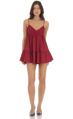 LUCY IN THE SKY Mini Dresses^Bow Babydoll Dress In Maroon