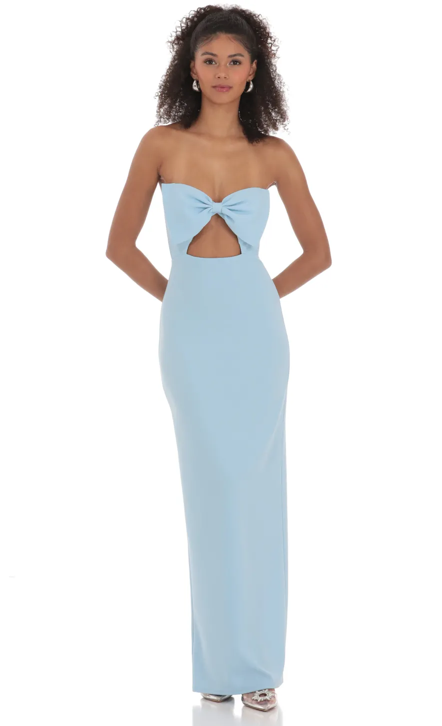 LUCY IN THE SKY Maxi Dresses^Bow Cutout Strapless Maxi Dress In Blue