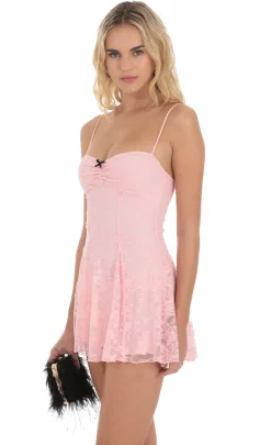 LUCY IN THE SKY Mini Dresses^Bow Lace A-line Dress In Pink
