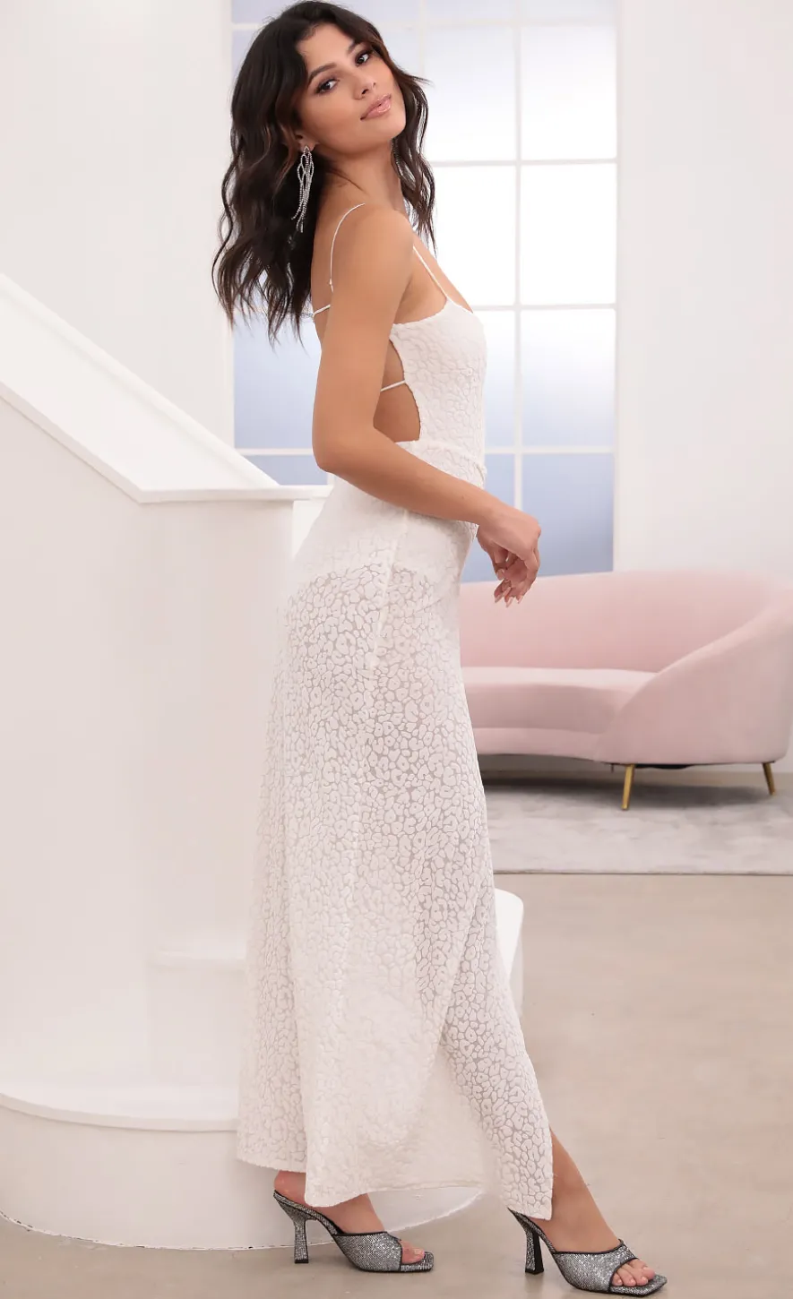 LUCY IN THE SKY Rompers^Burnout Velvet Maxi Romper In White