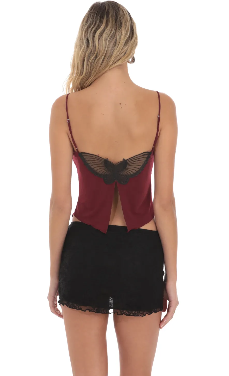 LUCY IN THE SKY Tops^Butterfly Top In Burgundy
