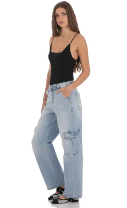 LUCY IN THE SKY Jeans^Cargo Wide Leg Jeans In Faded Denim