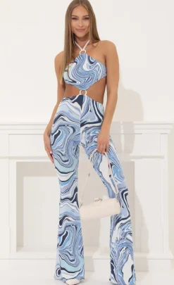 LUCY IN THE SKY Jumpsuits^Cecilia Halter Jumpsuit In Blue Swirl