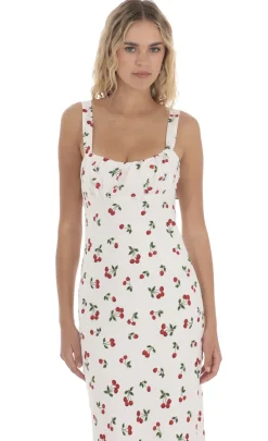 LUCY IN THE SKY Midi Dresses^Cherry Back Ties Midi Dress In White