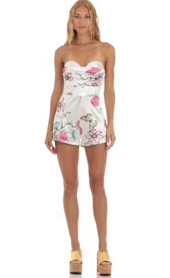 LUCY IN THE SKY Rompers^Cherry Butterfly Strapless Romper In White