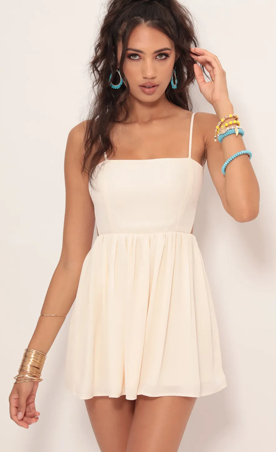 LUCY IN THE SKY Rompers^Chiffon A-line Dress In Vanilla