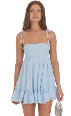 LUCY IN THE SKY Mini Dresses^Chiffon Baby Doll Dress In Sky Blue