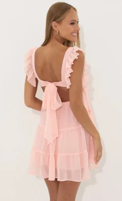 LUCY IN THE SKY Mini Dresses^Chiffon Baby Doll Ruffle Dress In Pink