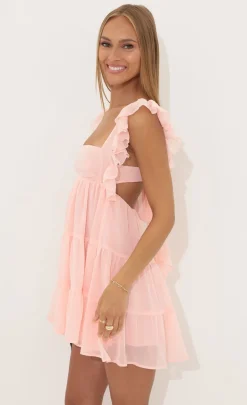 LUCY IN THE SKY Mini Dresses^Chiffon Baby Doll Ruffle Dress In Pink