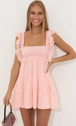 LUCY IN THE SKY Mini Dresses^Chiffon Baby Doll Ruffle Dress In Pink