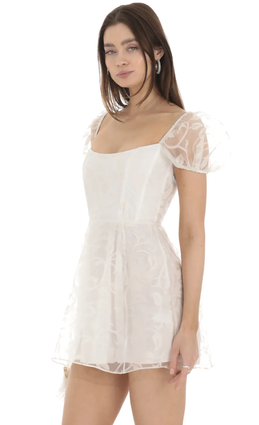 LUCY IN THE SKY Mini Dresses^Chiffon Corset Puff Sleeve Dress In White