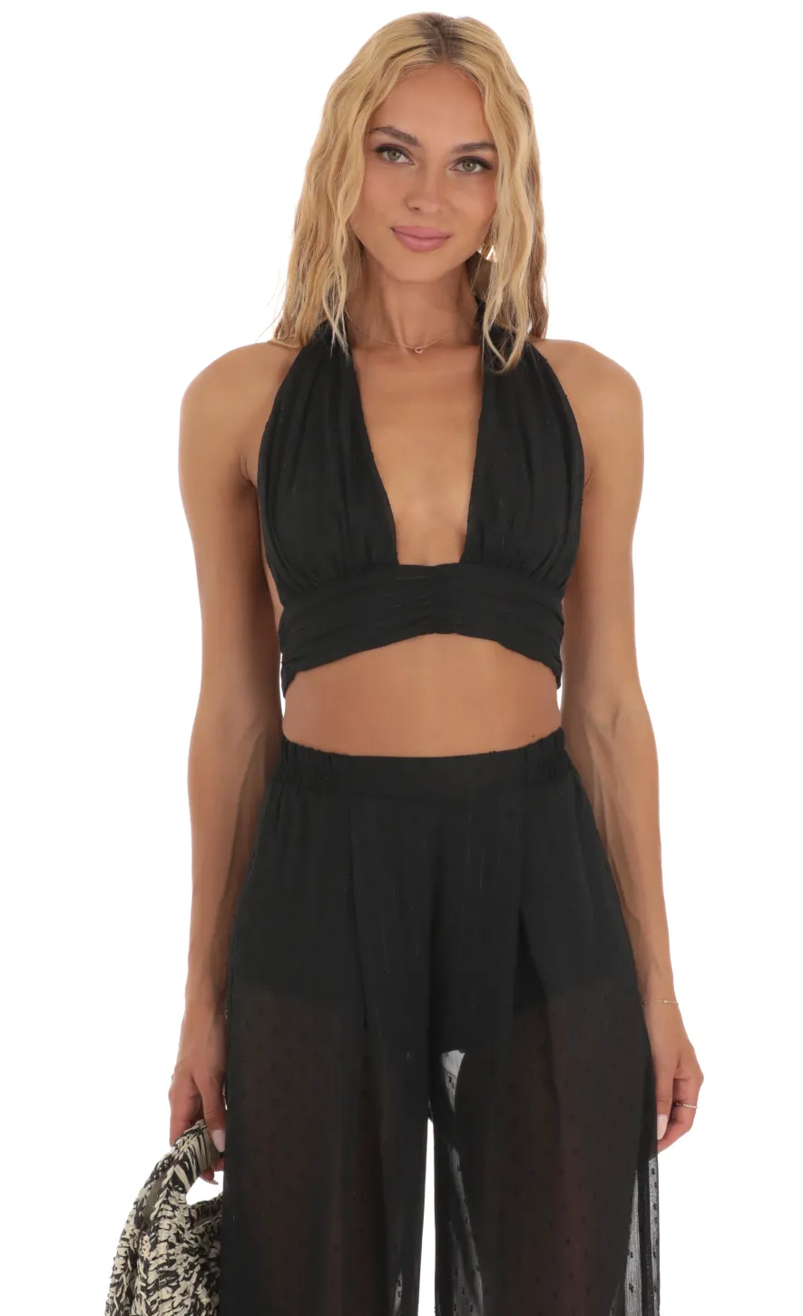 LUCY IN THE SKY Two-Piece Sets|Pants^Chiffon Dotted Three Piece Set In Black