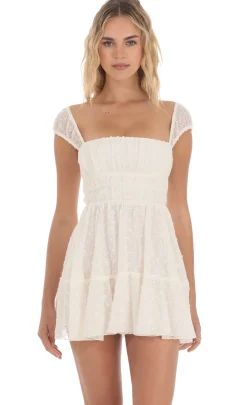 LUCY IN THE SKY Mini Dresses^Chiffon Eyelet Cap Sleeve Dress In Cream