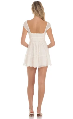 LUCY IN THE SKY Mini Dresses^Chiffon Eyelet Cap Sleeve Dress In Cream
