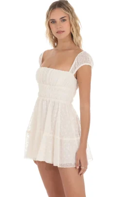 LUCY IN THE SKY Mini Dresses^Chiffon Eyelet Cap Sleeve Dress In Cream