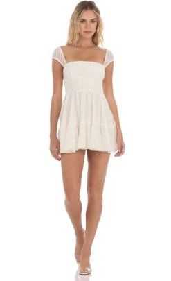 LUCY IN THE SKY Mini Dresses^Chiffon Eyelet Cap Sleeve Dress In Cream