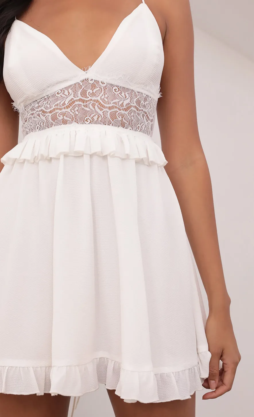 LUCY IN THE SKY Mini Dresses^Chiffon Lace Up Dress In White