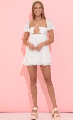 LUCY IN THE SKY Mini Dresses^Chiffon Puff Sleeve Dress In White