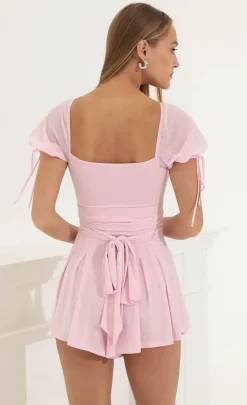LUCY IN THE SKY Rompers^Chiffon Puff Sleeve Romper In Pink