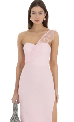 LUCY IN THE SKY Maxi Dresses^Corset Cross One Shoulder Dress In Pink