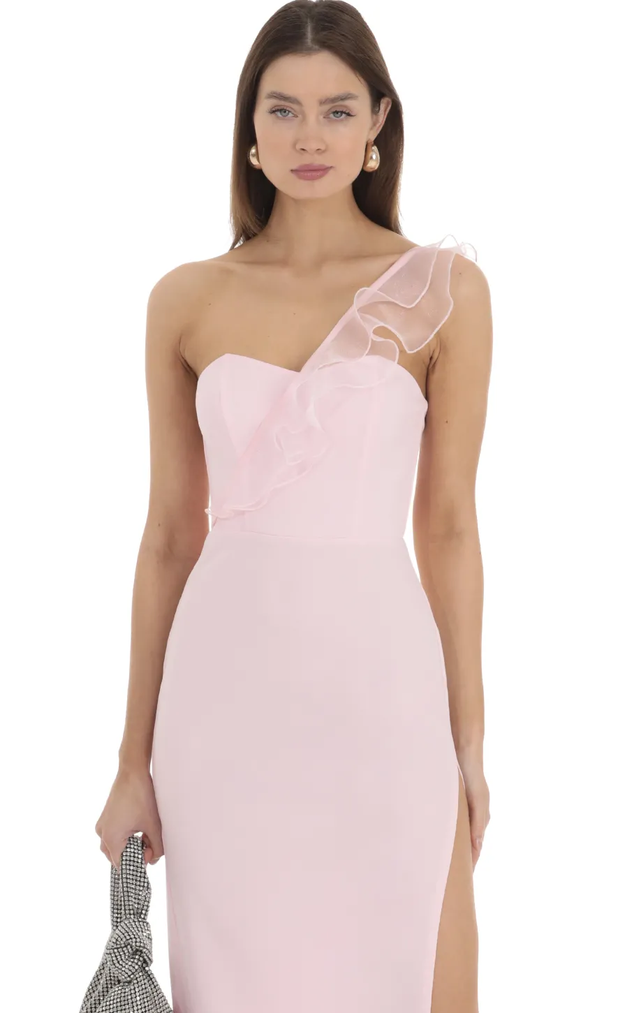 LUCY IN THE SKY Maxi Dresses^Corset Cross One Shoulder Dress In Pink