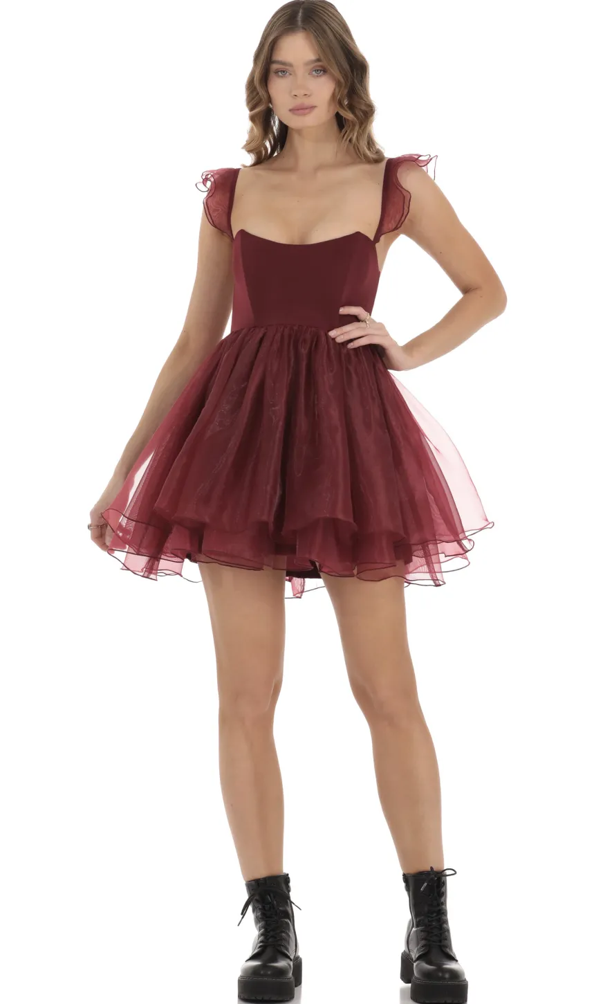 LUCY IN THE SKY Mini Dresses^Corset Flare Dress In Maroon