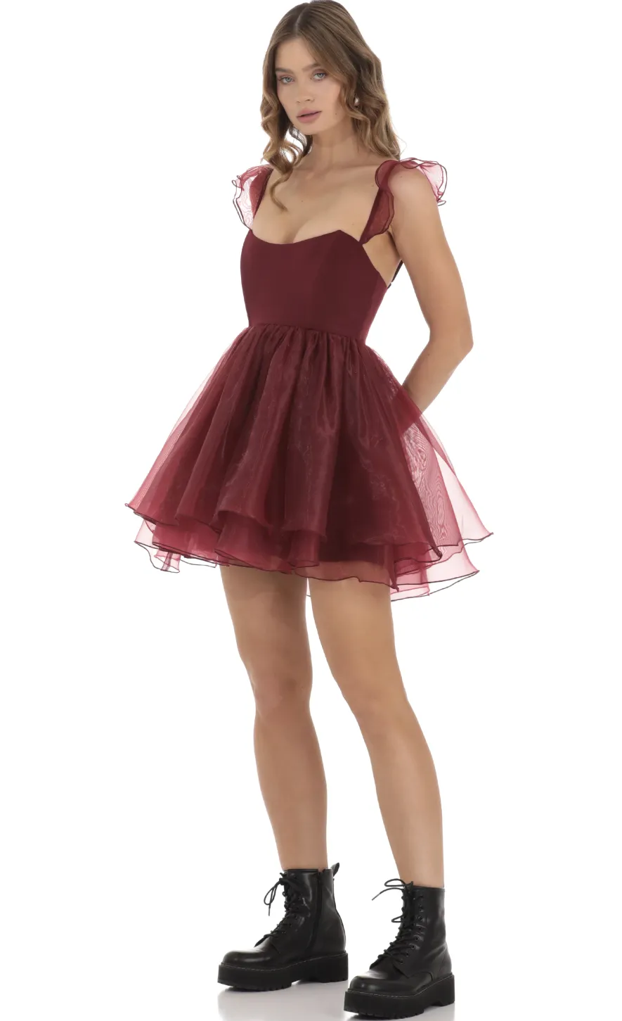 LUCY IN THE SKY Mini Dresses^Corset Flare Dress In Maroon