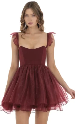 LUCY IN THE SKY Mini Dresses^Corset Flare Dress In Maroon