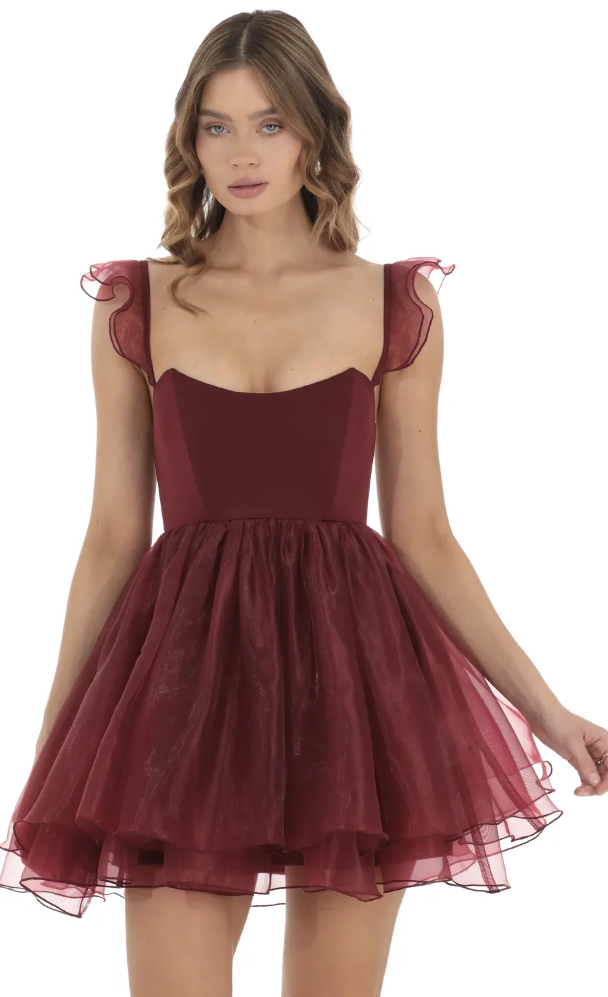 LUCY IN THE SKY Mini Dresses^Corset Flare Dress In Maroon