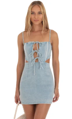LUCY IN THE SKY Mini Dresses^Corset Lace Up Dress In Light Denim