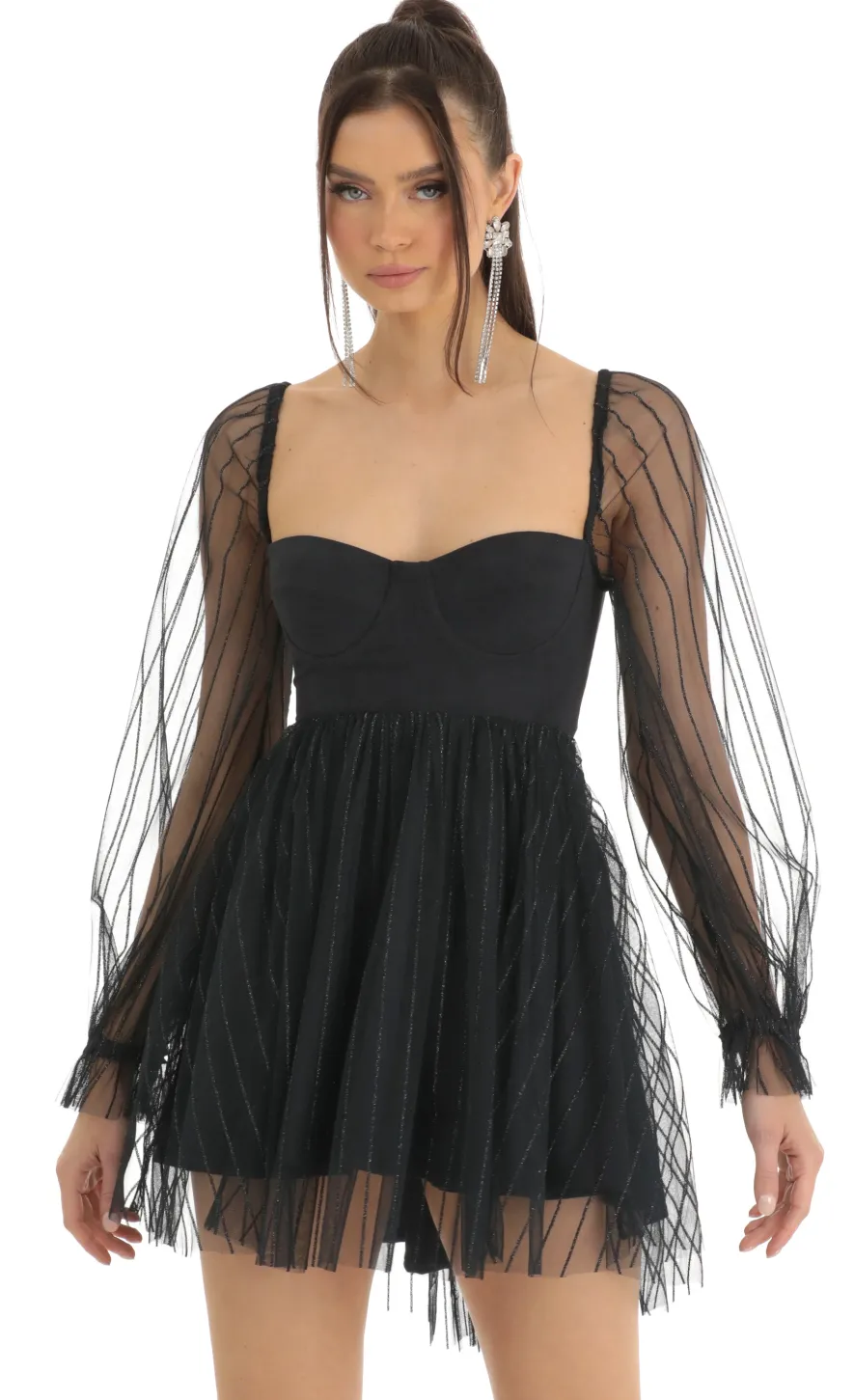 LUCY IN THE SKY Mini Dresses^Corset Long Sleeve Striped Dress In Navy