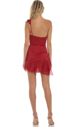 LUCY IN THE SKY Mini Dresses^Corset One Shoulder Dress In Red